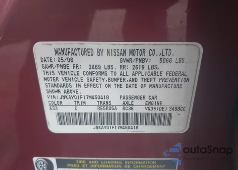 2007 Infiniti M35X from USA, damaged, VIN JNKAY01F17M450418